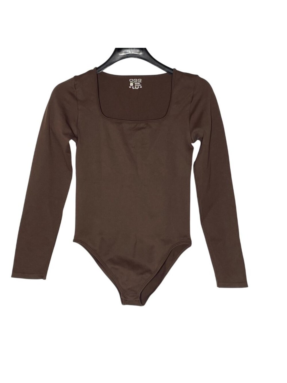OQQ Square Neck Stretch Long Sleeve Bodysuit Brown Sz LG